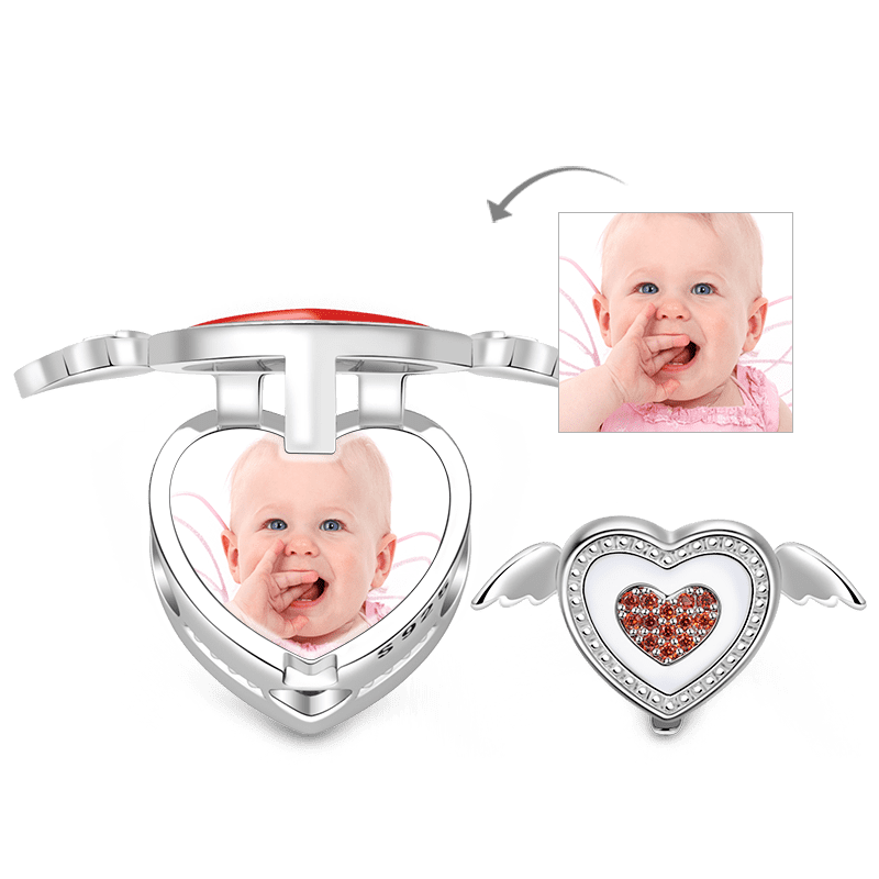 Gnoce "You are my Angel" 925 Sterling Silver Red Enamel Heart with Wings Personalized Jewelry Photo Locket Charm For Bracelet For Necklace_1