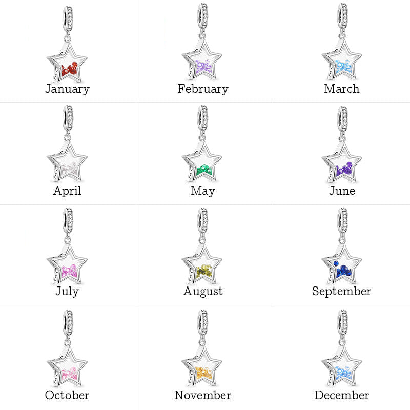Star-shaped Birthstone Pendant Dangle Charm 925 Sterling Silver_4