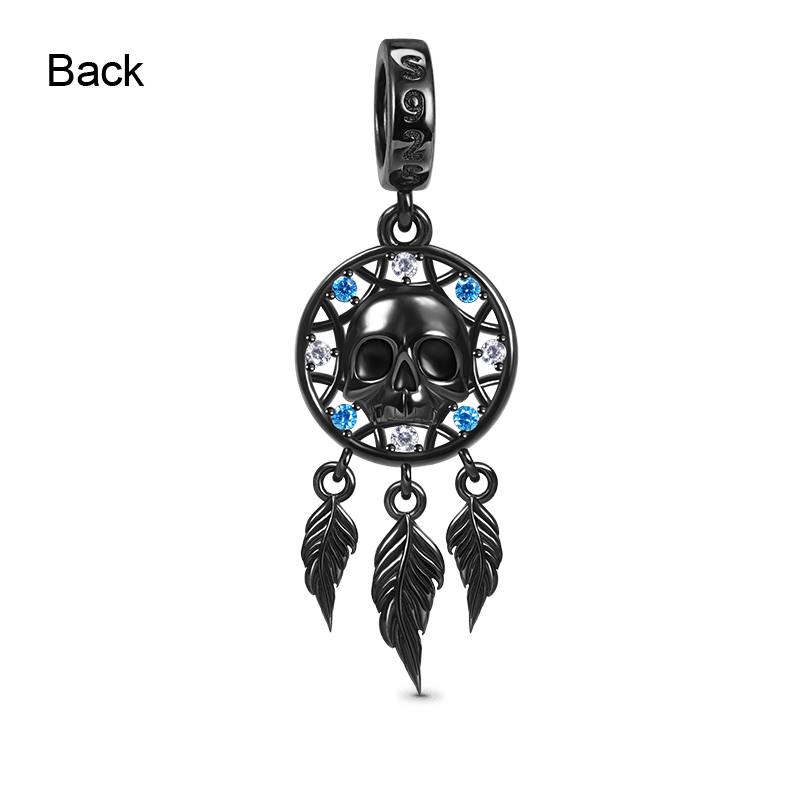 Skull Dreamcatcher Pendant Dangle Charm 925 Sterling Silver Black Plated Inlaid with CZ Stones_2