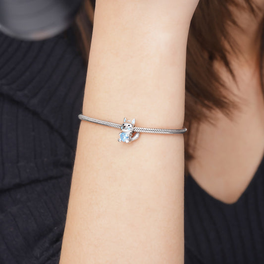 Arctic Wolf Embraces Heart Gemstone Charm Bead 925 Sterling Silver_3