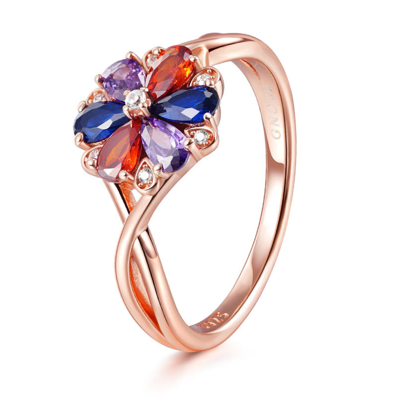 Color Flower Gems Ring 925 Sterling Silver 18K Rose Gold Plated_2