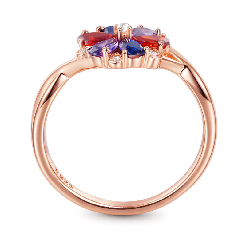 Color Flower Gems Ring 925 Sterling Silver 18K Rose Gold Plated_3