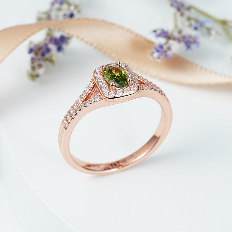 Olive Green Oval-Cut Ring 925 Sterling Silver 18k Rose Gold Plated_5