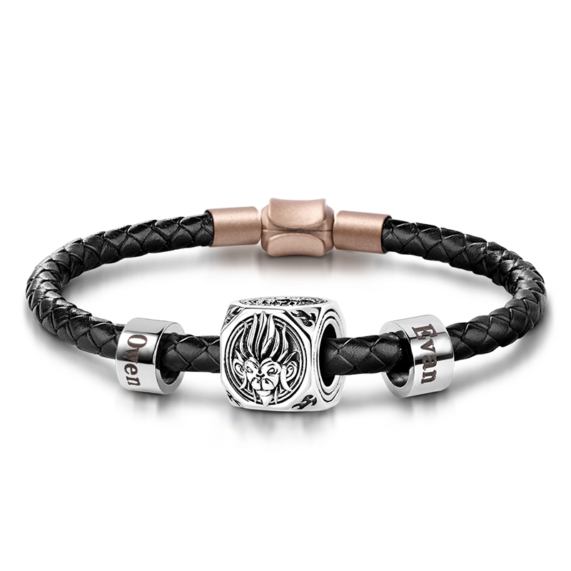 Monkey King Vintage Bead & Customized Classic Beads S925 Sterling Silver with Gift Copper Black Leather Men's Bracelet Jewelry for Men_1