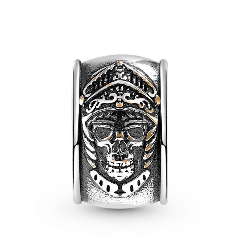 Skeleton Knight Armor Vintage Bead S925 Sterling Silver with Gift Copper Black Leather Men's Bracelet Jewelry for Men_2