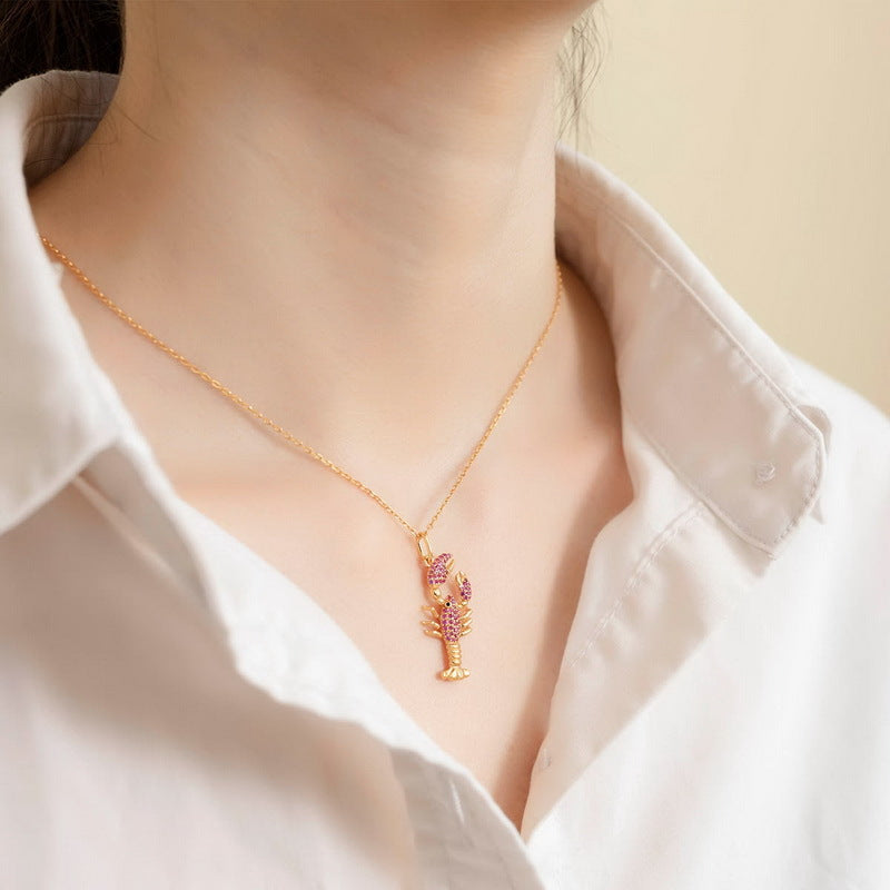 Lobster Necklace Inlaid with Shiny Spinels Gold Plated Sterling Silver Ocean Collection_4