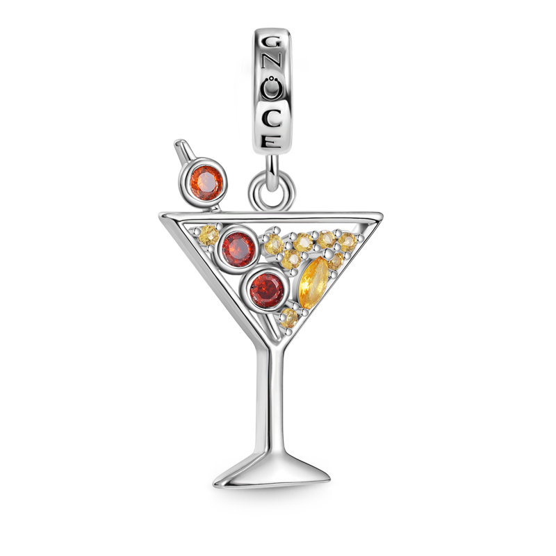 Sparkling Cocktail Stemware Pendant Dangle Charm 925 Sterling Silver Inlaid with Colorful CZ Stones_1