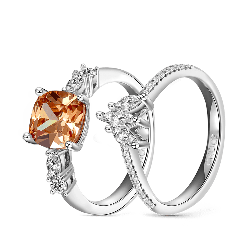 Gnoce Brown Square Sparkle Wishbone Ring Set_3