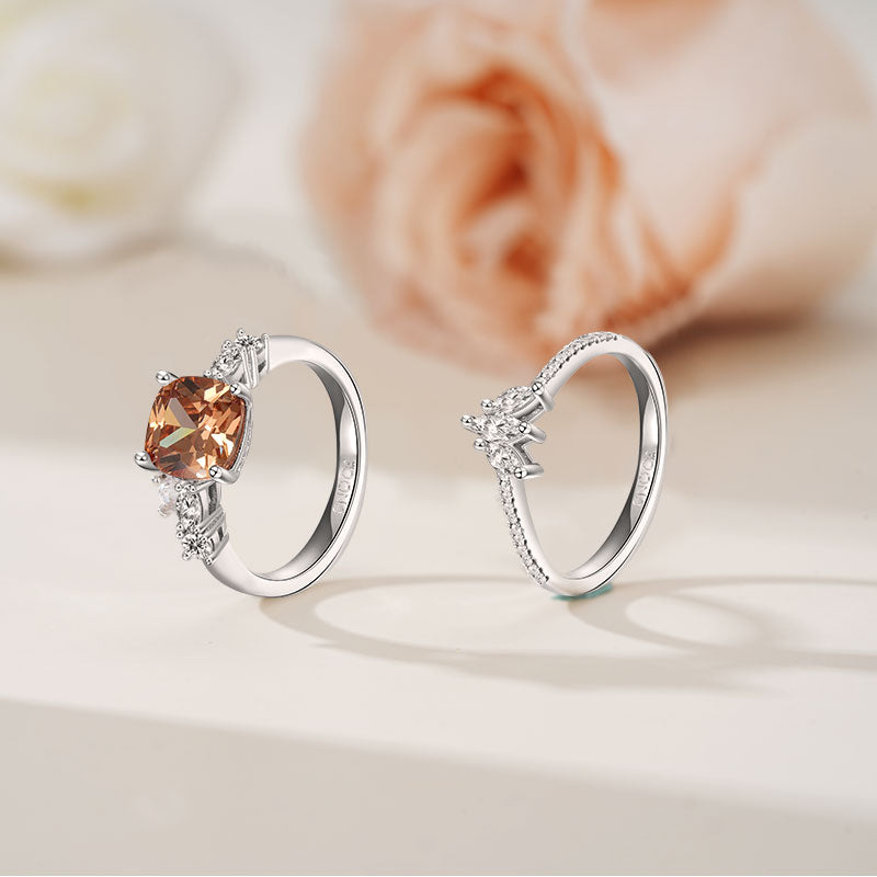 Gnoce Brown Square Sparkle Wishbone Ring Set_6