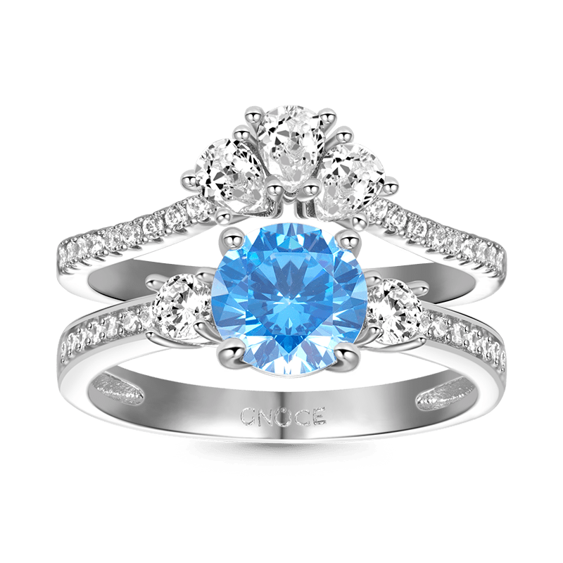 Gnoce Classic Blue Round-cut Sparkle Wishbone Ring Set_1