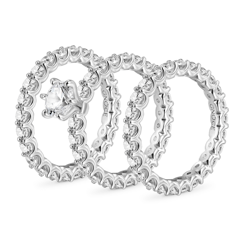 Gnoce Sparkling Round Cut Stackable Ring Set_2