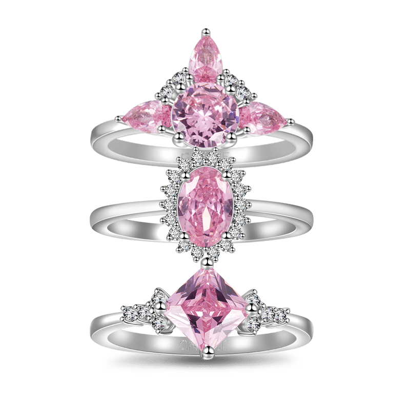 Gnoce Sparkling Triple Pink Stackable Ring Set_1