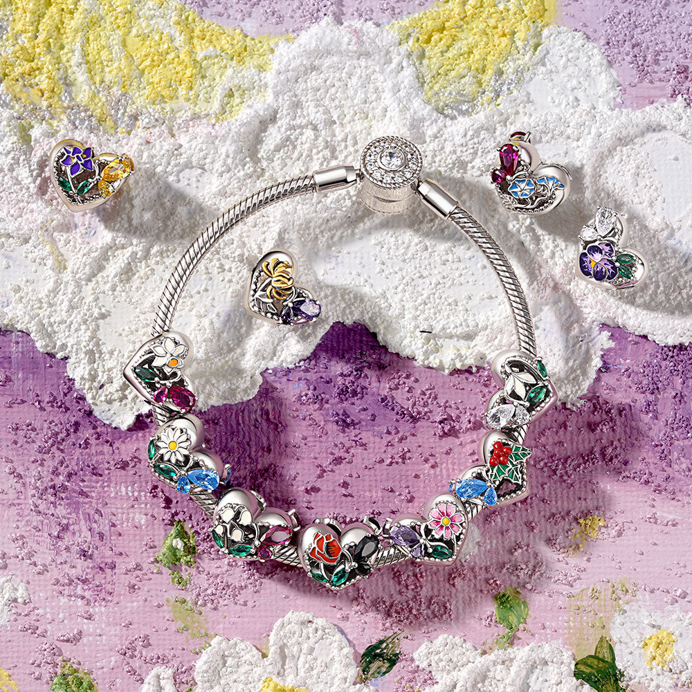 Gnoce Birthstone Flower Hollow Heart Charm_3