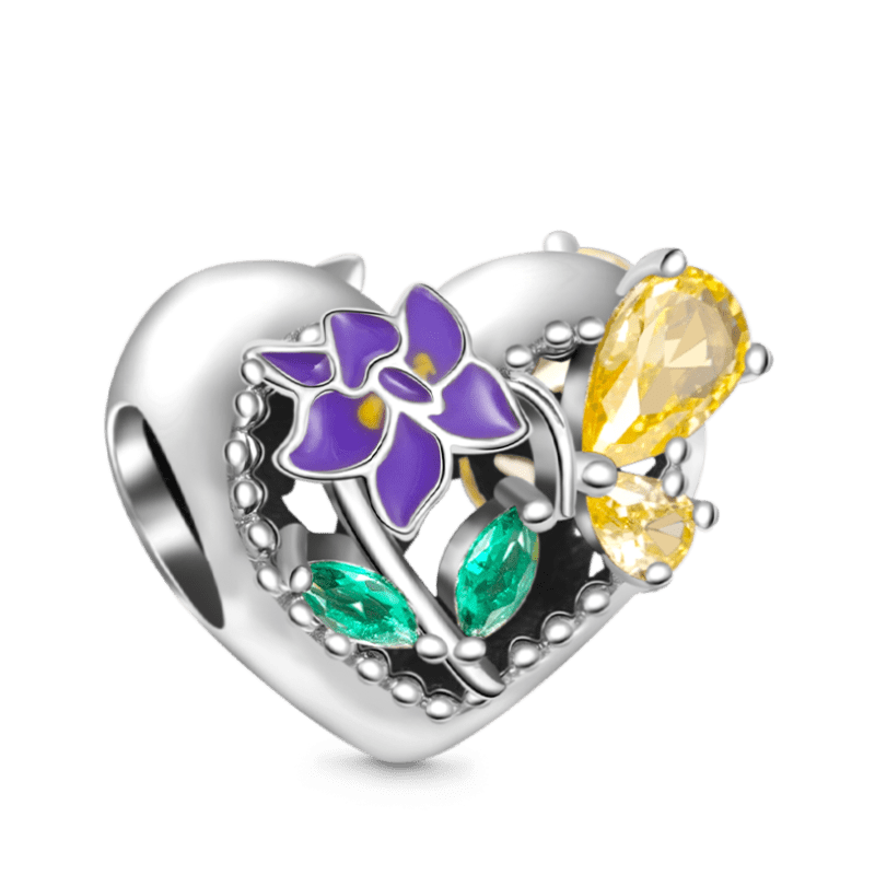Gnoce Birthstone Flower Hollow Heart Charm_2