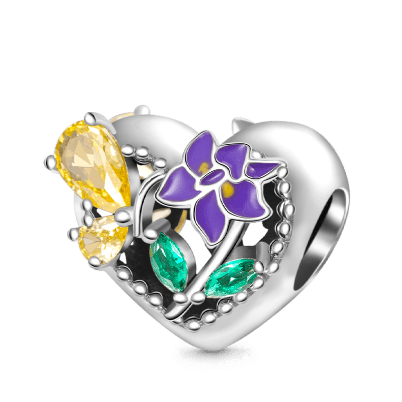 Gnoce Birthstone Flower Hollow Heart Charm_1