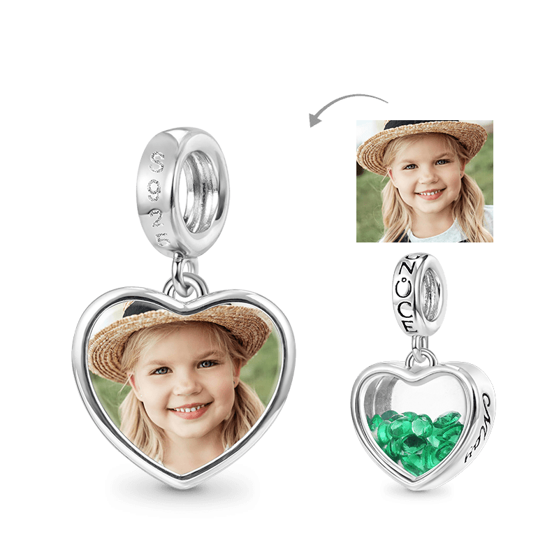 Gnoce May.Birthstone Heart Personalized Photo Pendant Dangle Charm_1
