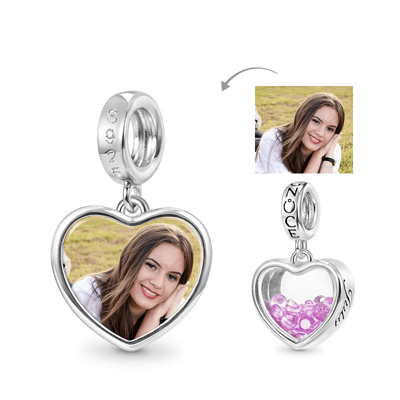 Gnoce Jul.Birthstone Heart Personalized Photo Pendant Dangle Charm_1