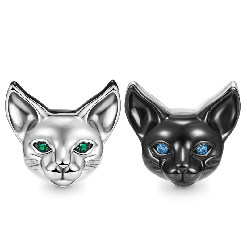 Double Sided Cat Charm Bead 925 Sterling Silver_1