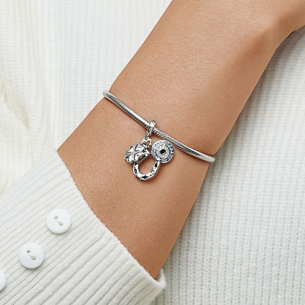 Gnoce Horseshoe, Clover & Devil's Eye Triple Pendant Dangle Charm_5