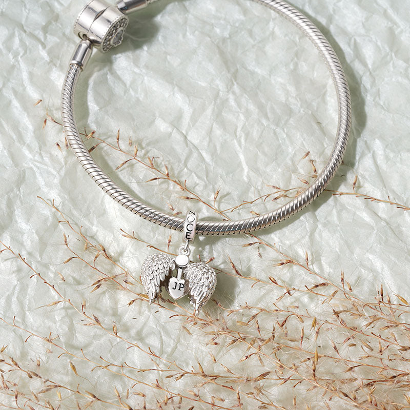 Gnoce Angel Wings Heart Engravable Pendant Dangle Charm_2