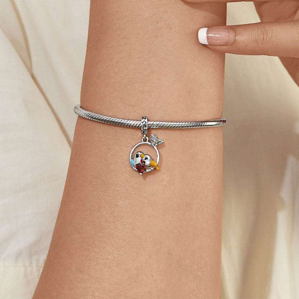 Gnoce Lovebirds Embrace Heart Gem Pendant Dangle Charm_5