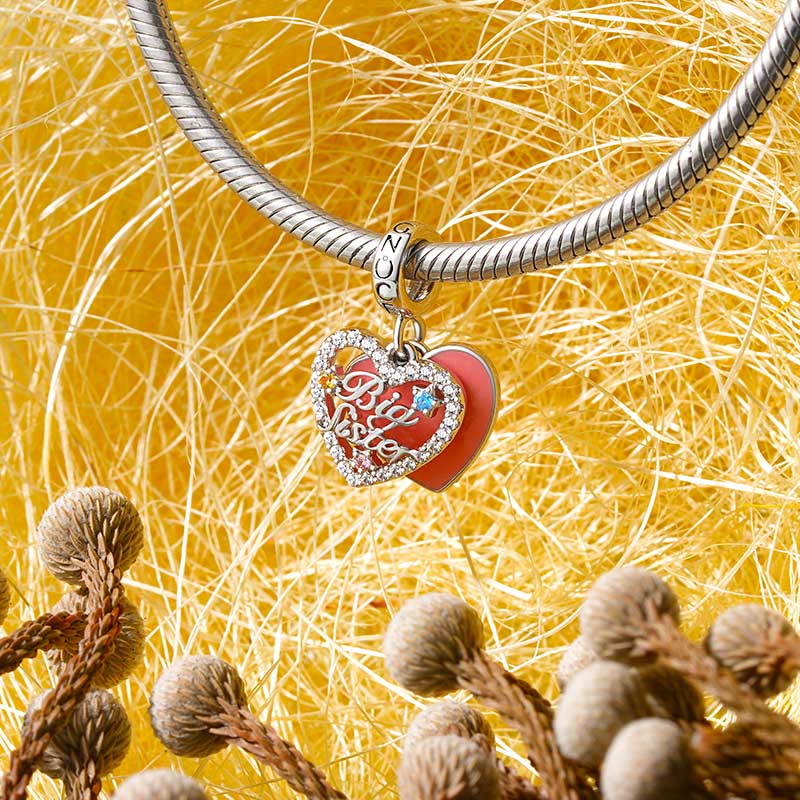 Gnoce "Big Sister" Heart Double Pendant Dangle Charm_3