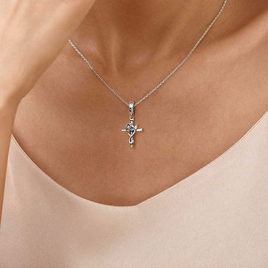 Gnoce Vintage Rose Cross Pendant Dangle Charm_7