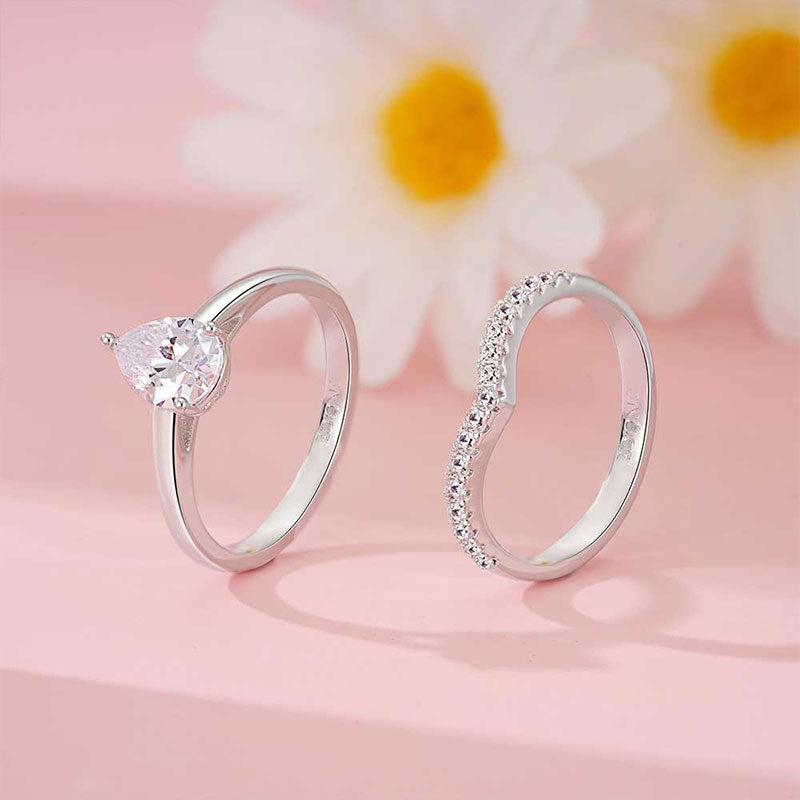 Gnoce Classic Pear Cut Wishbone Stackable Ring Set_3