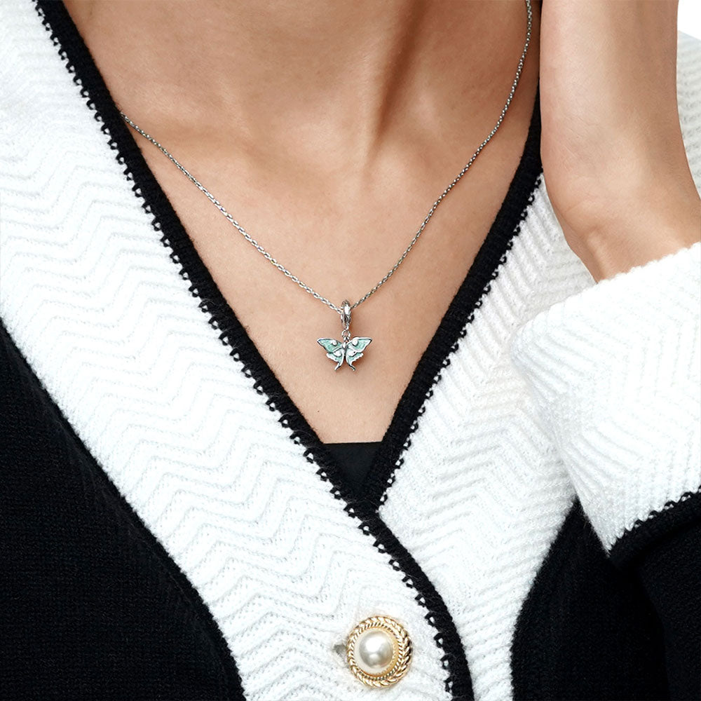 Gnoce Sparkling Butterfly Heart Double Pendant Dangle Charm_6