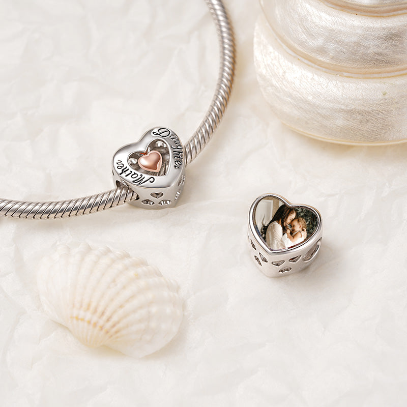 Gnoce Mother & Daughter Heart Personalized Photo Charm_2