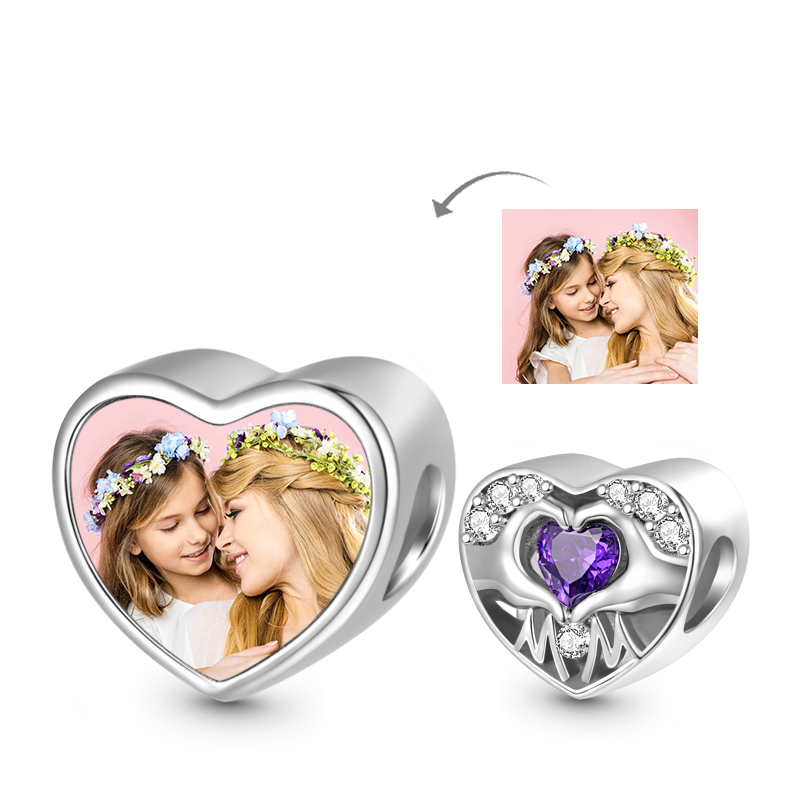 Gnoce Mom Love Forever in Heart Personalized Photo Charm_1