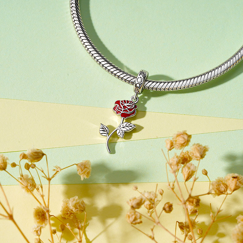 Gnoce Red Rose Flower Pendant Dangle Charm_3