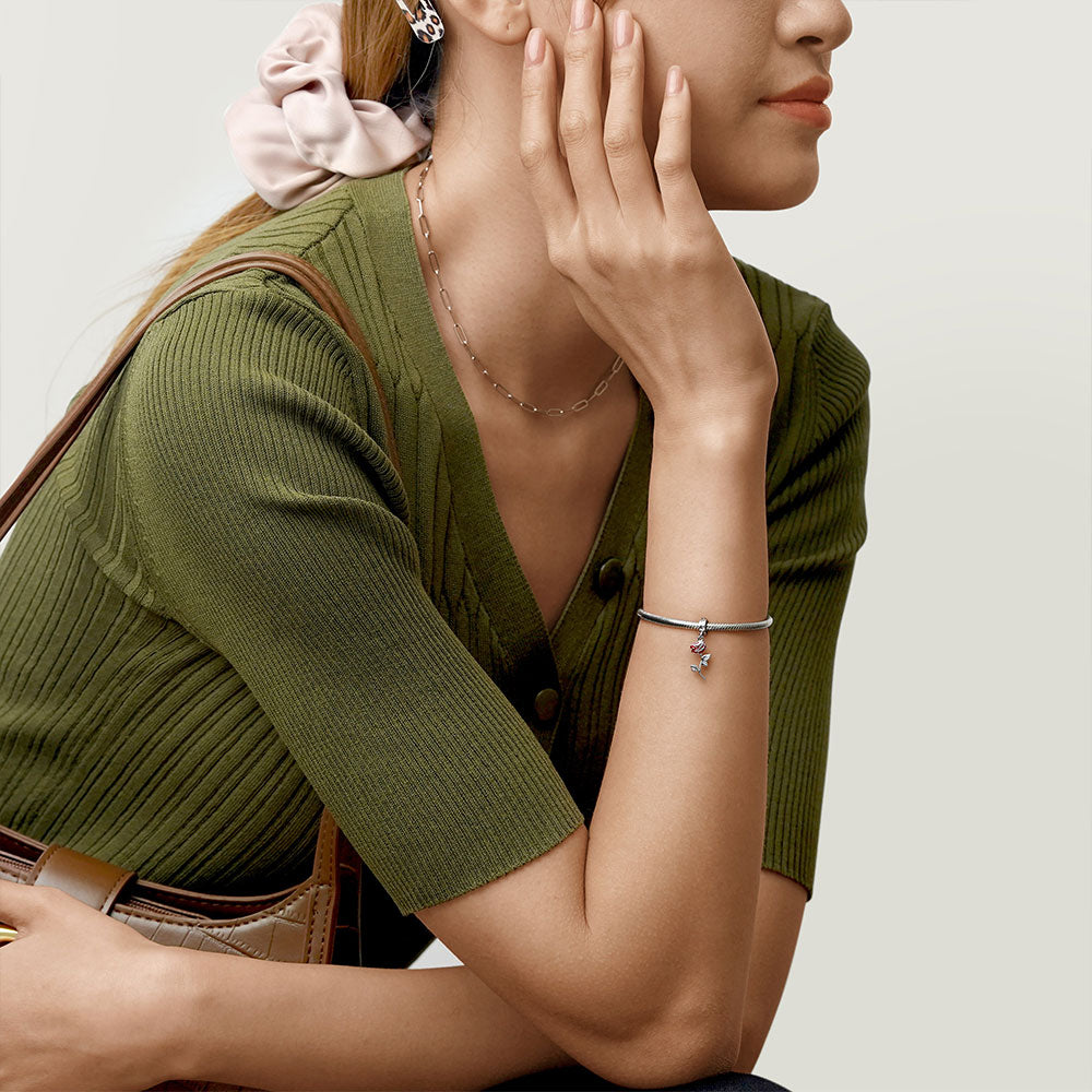 Gnoce Red Rose Flower Pendant Dangle Charm_4