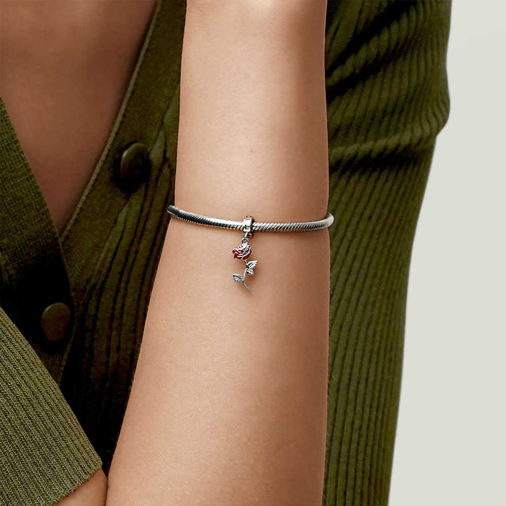 Gnoce Red Rose Flower Pendant Dangle Charm_5