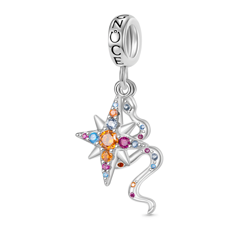 Gnoce Sparkling Snake & Star Double Pendant Dangle Charm_1