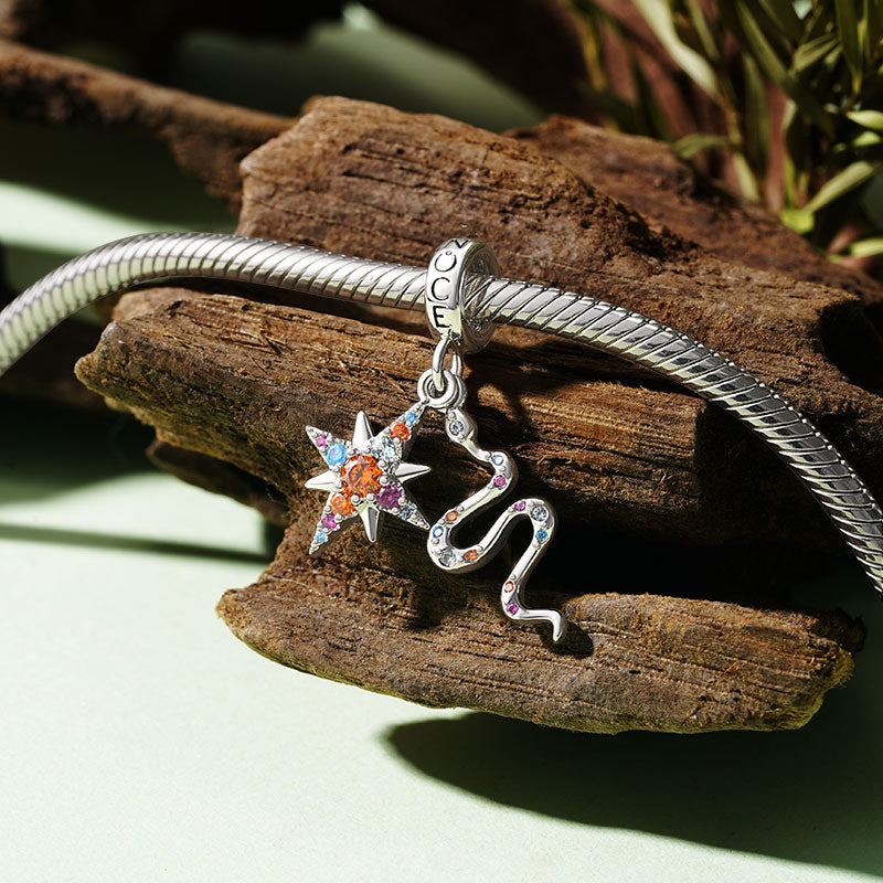 Gnoce Sparkling Snake & Star Double Pendant Dangle Charm_3