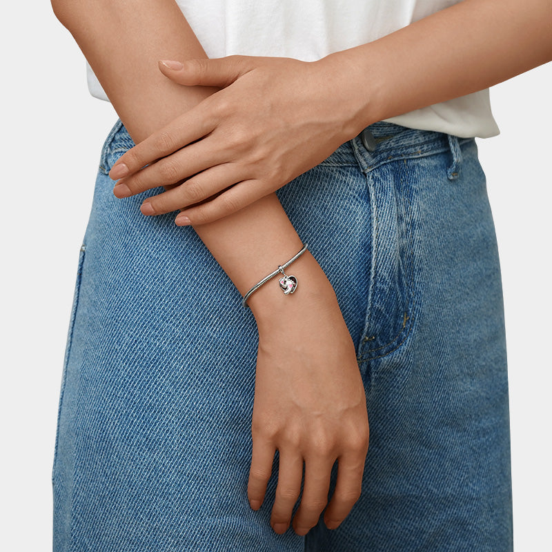 Gnoce Baby Footprints & Love Heart Engravable Photo Double Pendant Dangle Charm_2