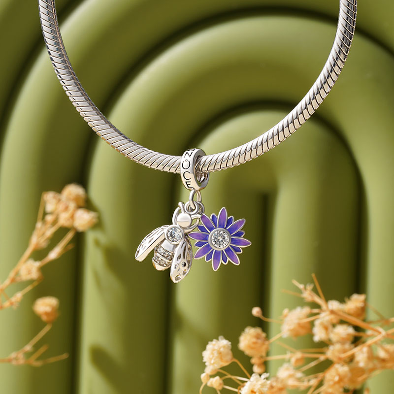 Gnoce Bee Loves Daisy Flower Birthstone Pendant Dangle Charm_3