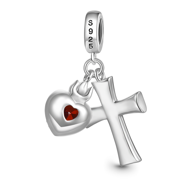 Gnoce "Be still" Cross & Heart Double Pendant Dangle Charm_2