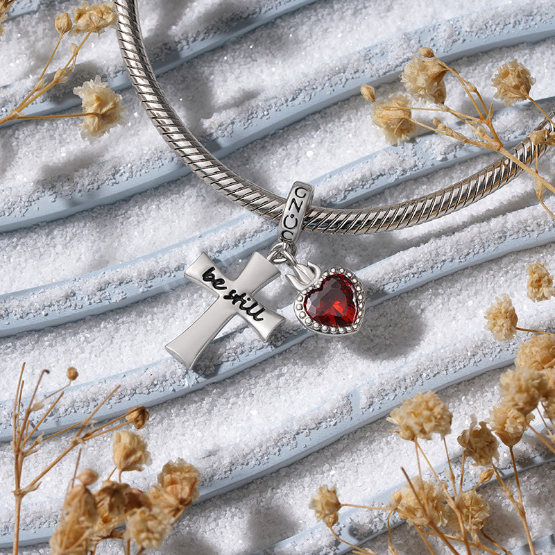 Gnoce "Be still" Cross & Heart Double Pendant Dangle Charm_3