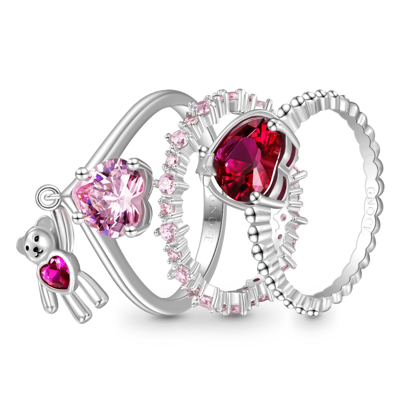 Gnoce Bear Hug Triple Pink Stackable Ring Set_1