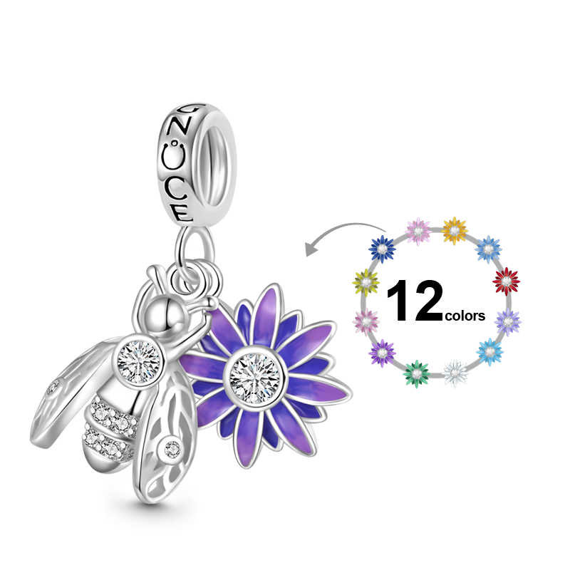 Gnoce Bee Loves Daisy Flower Birthstone Pendant Dangle Charm_1