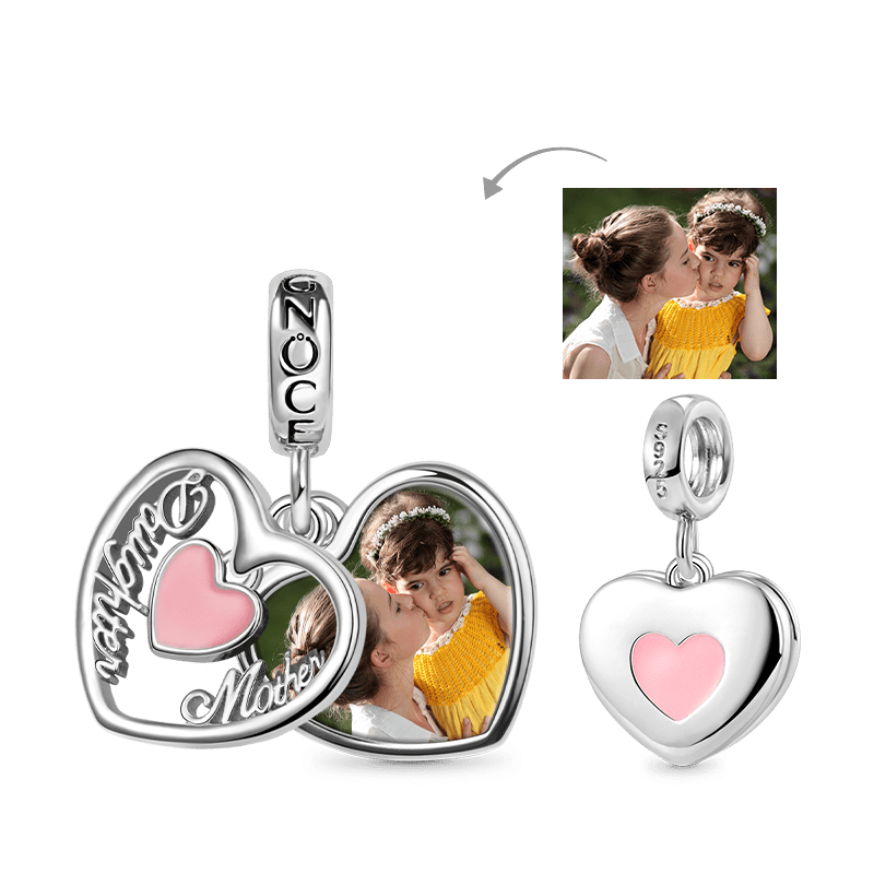 Gnoce "Daughter & Mother" Heart Personalized Photo Pendant Dangle Charm_1