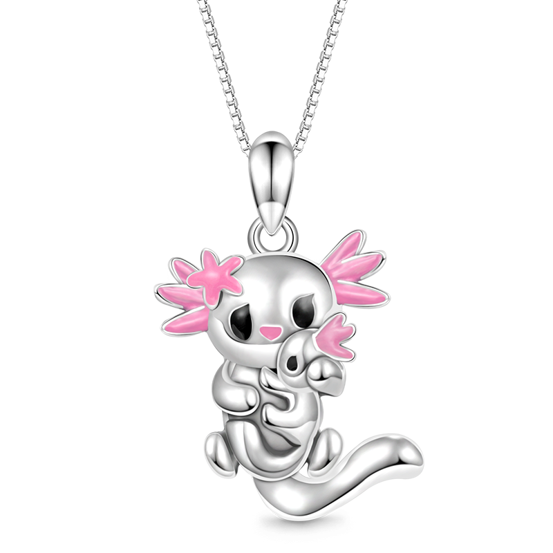 Gnoce Embrace Love Sakura Mexican Axolotl & Baby Necklace_1