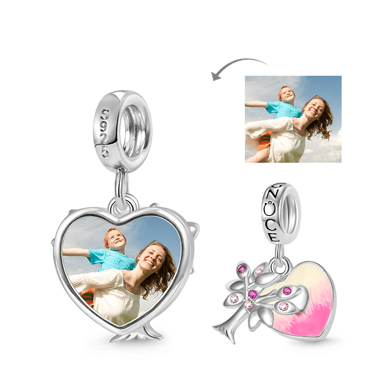 Gnoce Family Tree Personalized Photo Heart Pendant Dangle Charm_1
