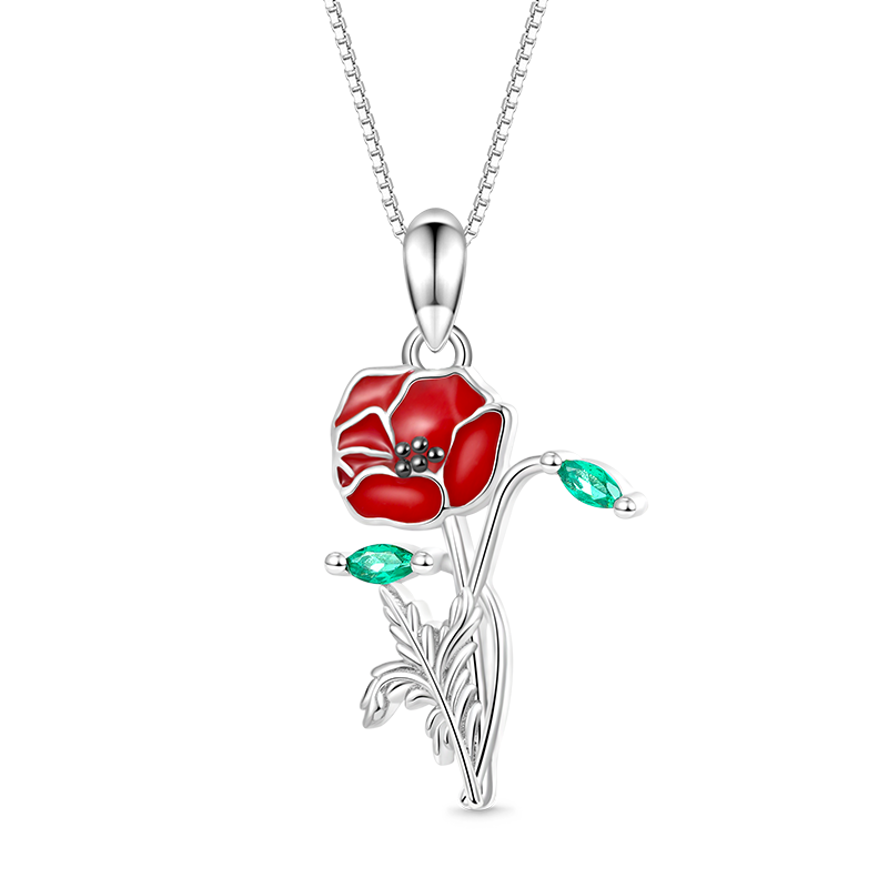 Gnoce Red Poppy Flower Necklace_1