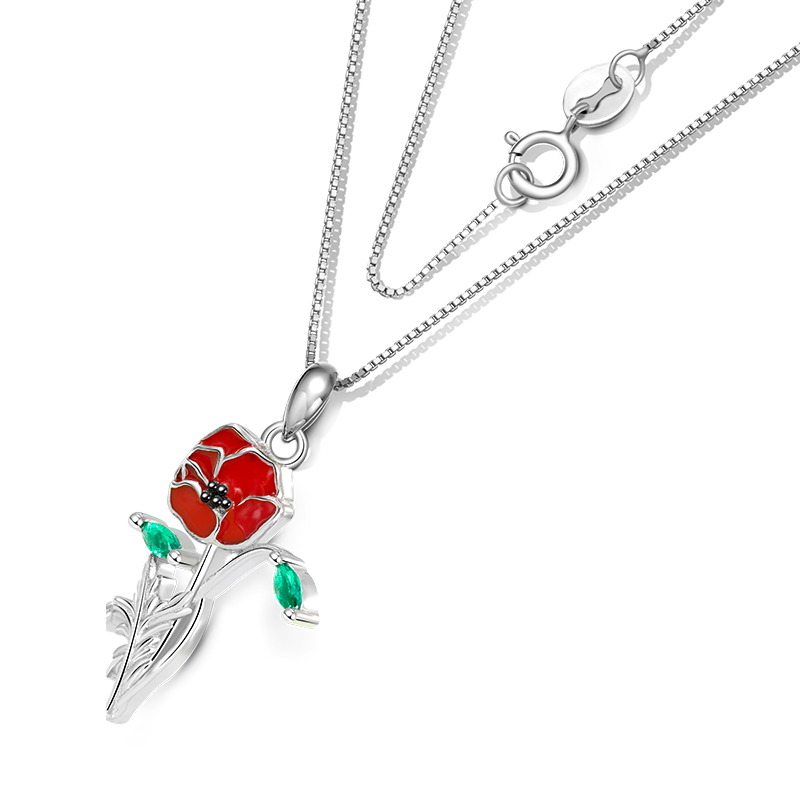 Gnoce Red Poppy Flower Necklace_3