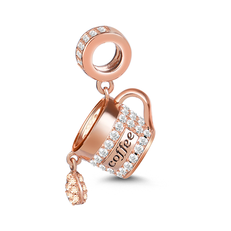 Gnoce "Have A Cup of Coffee" Coffee Charm S925 Sterling Silver Pendant 18k Rose Gold Plated with Cz_1