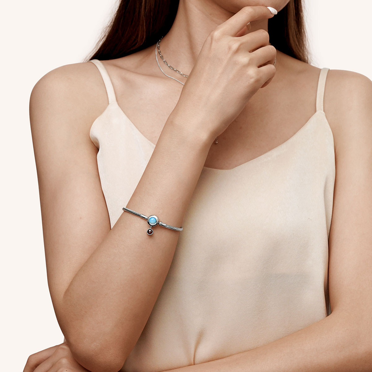 Gnoce Projection Moonstone Basic Snake Chain Bracelet_4