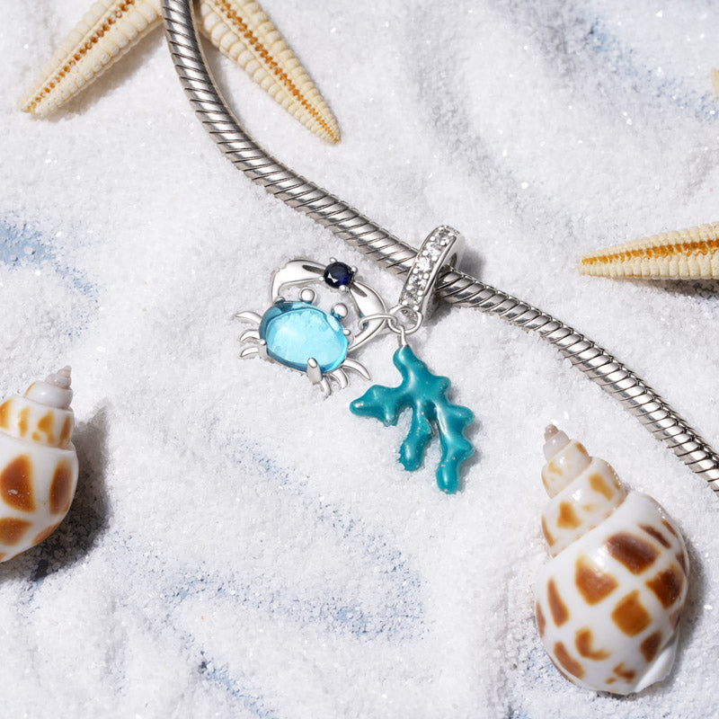 Gnoce Crab& Seaweed Double Pendant Dangle Charm_6